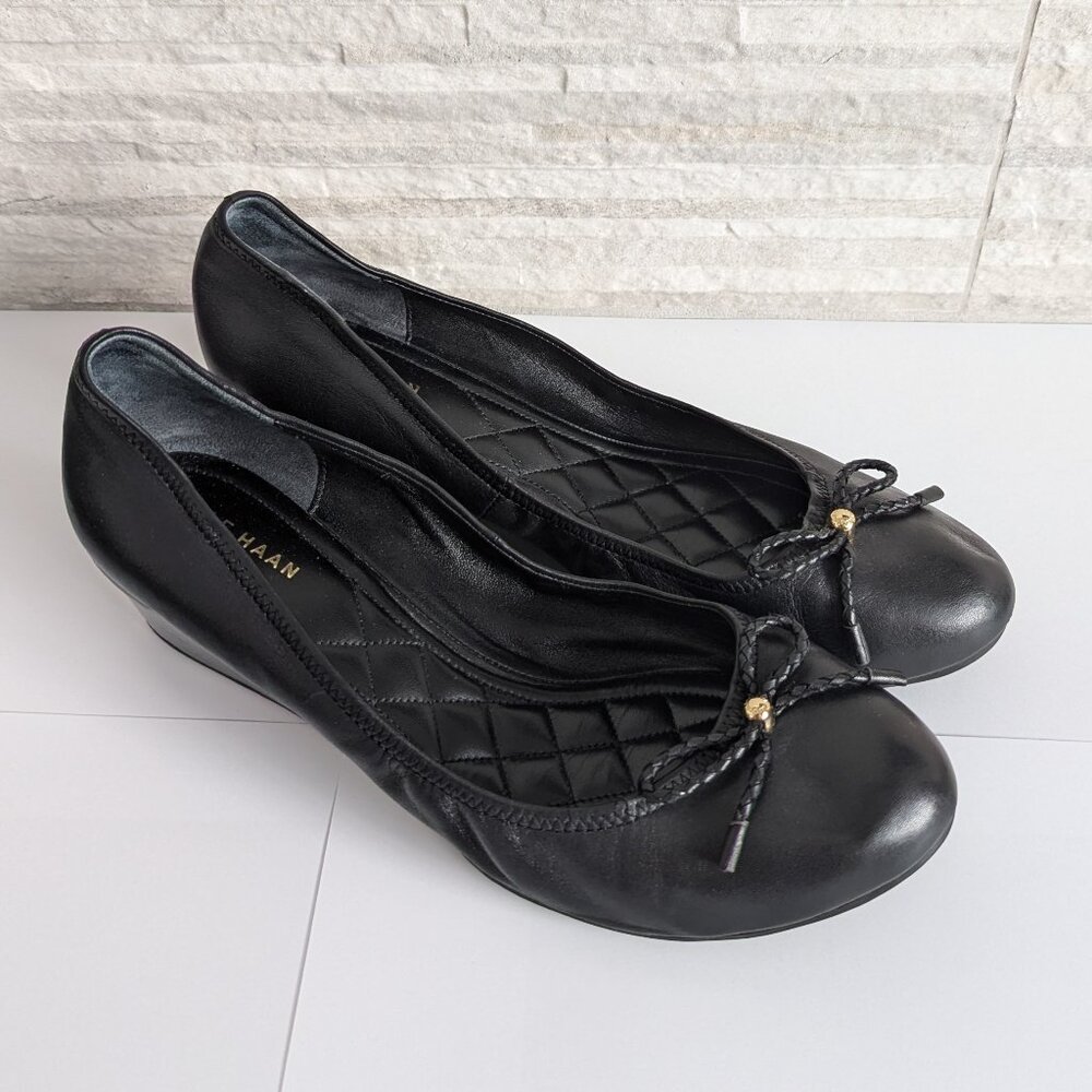 Cole Haan Air Tali Wedge, Women's Size 9.5, Black Leather, Closed Toe with Bow